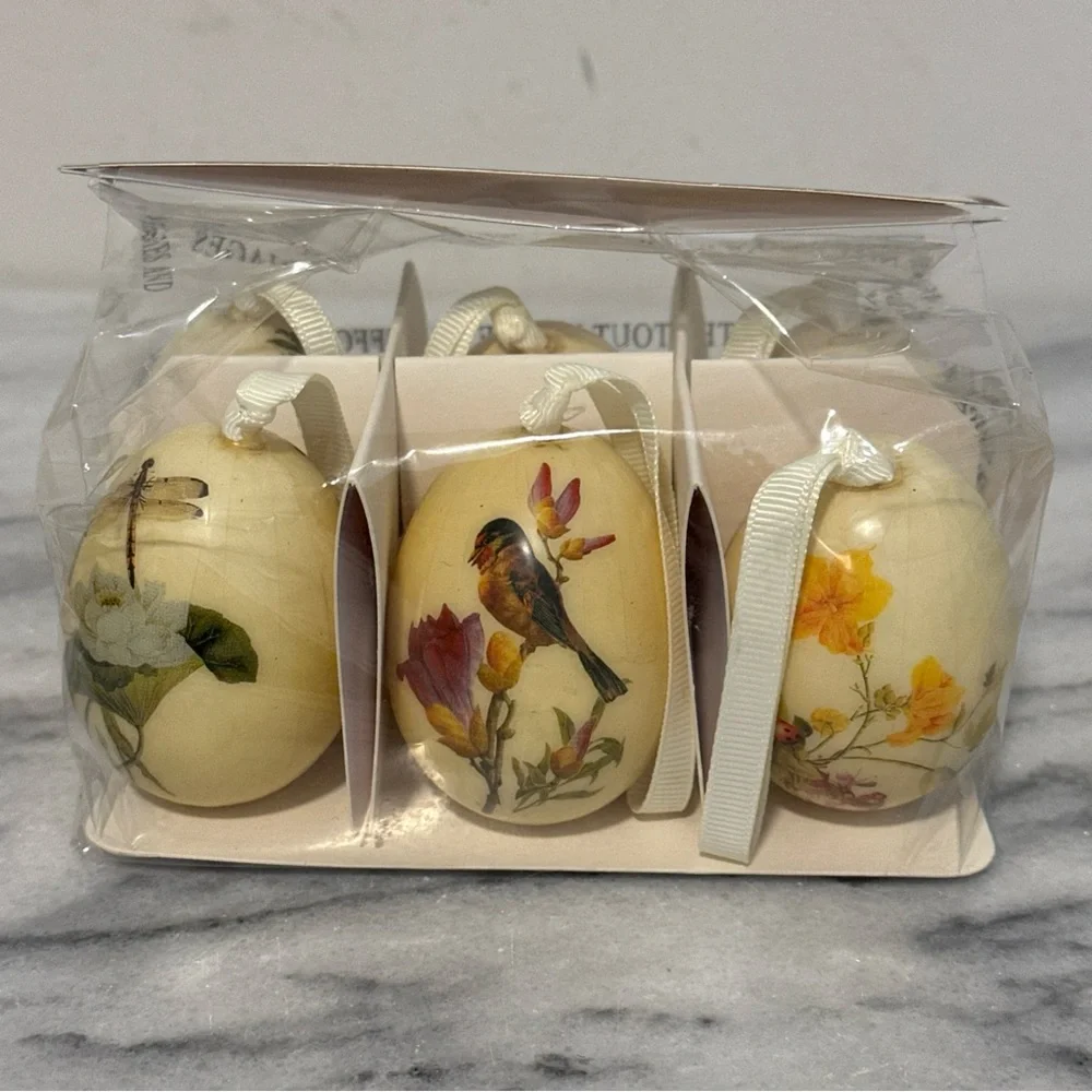 Pottery Barn  Decoupage Eggs Set - Cream new in package discontinued